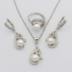 Planet Gates White Pearl 925 Silver Jewelry Sets For Women Wedding Earrings With Stone Pendant Pearls Necklace Set