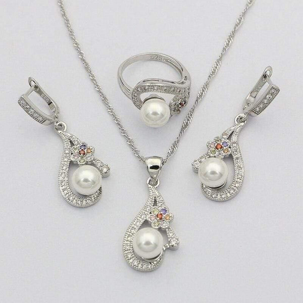 Planet Gates White Pearl 925 Silver Jewelry Sets For Women Wedding Earrings With Stone Pendant Pearls Necklace Set