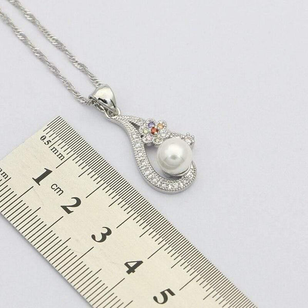 Planet Gates White Pearl 925 Silver Jewelry Sets For Women Wedding Earrings With Stone Pendant Pearls Necklace Set
