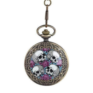 Planet Gates White pink Quartz Pocket Watch Pirate Skull Head Horror with Chain Men Women Pendant Necklace For Gift Christmas