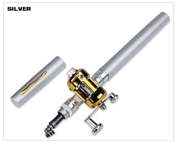 Planet Gates White Portable Pocket Telescopic Mini Fishing Rod Pole Pen Shape Folded Fishing Rod With Reel Wheel For Outdoor River Lake Fishing
