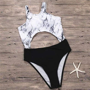 Planet Gates white print bodysuit / S Sexy High Cut Leg 1 One Piece Swimsuit Backless Female Swimwear Women Bathing Suit Swim Wear Monokini