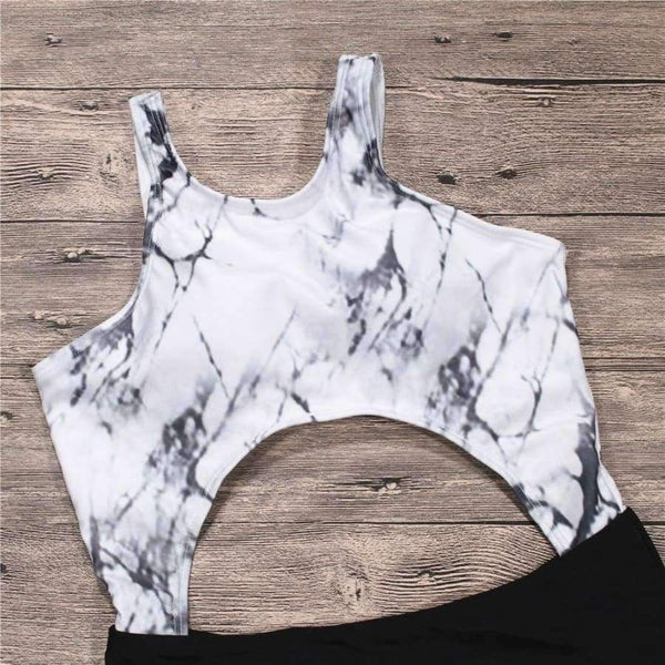 Planet Gates white print bodysuit / S Sexy High Cut Leg 1 One Piece Swimsuit Backless Female Swimwear Women Bathing Suit Swim Wear Monokini