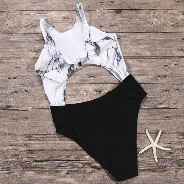 Planet Gates white print bodysuit / S Sexy High Cut Leg 1 One Piece Swimsuit Backless Female Swimwear Women Bathing Suit Swim Wear Monokini