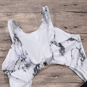 Planet Gates white print bodysuit / S Sexy High Cut Leg 1 One Piece Swimsuit Backless Female Swimwear Women Bathing Suit Swim Wear Monokini