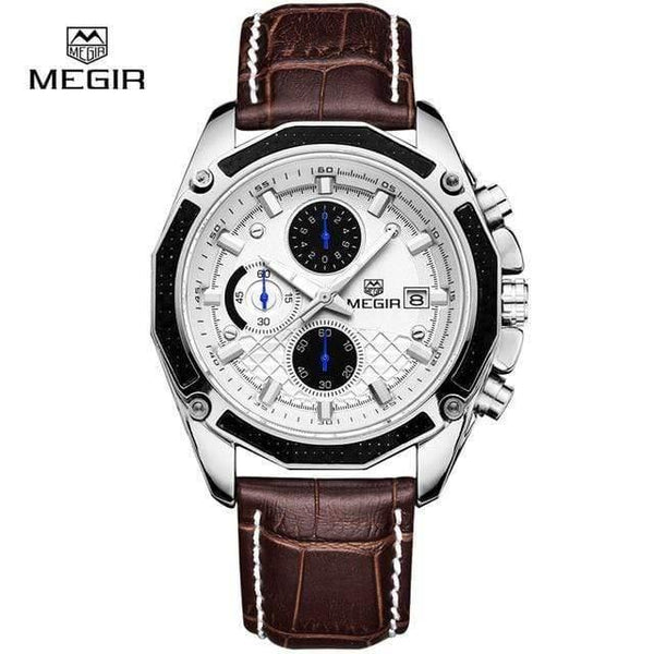 Planet Gates White Quartz Men Watches Fashion Genuine Leather Chronograph Watch Clock for Gentle Men Male Students Reloj Hombre