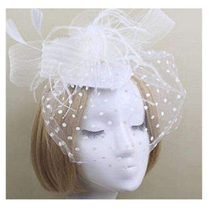 Planet Gates White Retro Birdcage Dot Mesh Bridal Face Veil With Bow Feather Fascinator Headpiece Clip Wedding Hair Accessory Cocktail Party