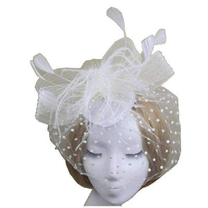 Planet Gates White Retro Birdcage Dot Mesh Bridal Face Veil With Bow Feather Fascinator Headpiece Clip Wedding Hair Accessory Cocktail Party