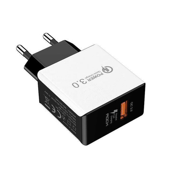 Planet Gates White ROCK QC 3.0 USB Quick Phone Charger Travel Wall Adapter 18W QC3.0 FCP Universal For Xiaomi iPhone Samsung Huawei EU Plug