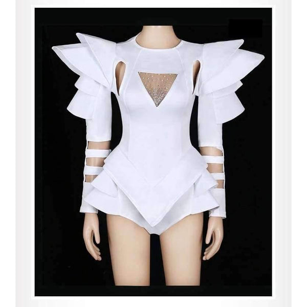Planet Gates White / S Bodysuit Jazz Dance Costumes Bar Dj Dancers Sexy Nightclub DS Singer Rave Clothes Rhinestone Jumpsuit Stage Wear DN1266