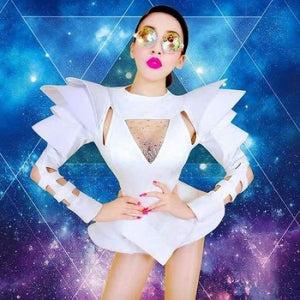 Planet Gates White / S Bodysuit Jazz Dance Costumes Bar Dj Dancers Sexy Nightclub DS Singer Rave Clothes Rhinestone Jumpsuit Stage Wear DN1266