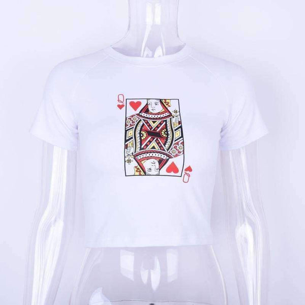Planet Gates White / S Cotton short sleeve poker face print T-shirt women bodycon fashion casual crop top  female tees