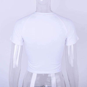 Planet Gates White / S Cotton short sleeve poker face print T-shirt women bodycon fashion casual crop top  female tees