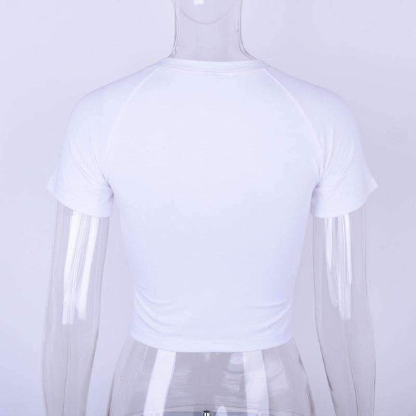 Planet Gates White / S Cotton short sleeve poker face print T-shirt women bodycon fashion casual crop top  female tees