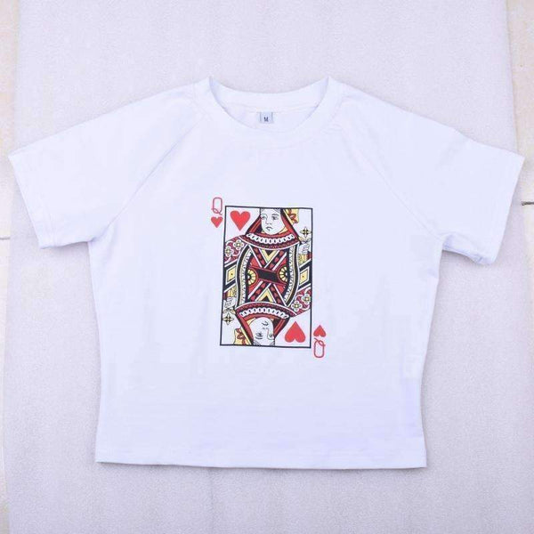 Planet Gates White / S Cotton short sleeve poker face print T-shirt women bodycon fashion casual crop top  female tees