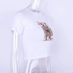 Planet Gates White / S Cotton short sleeve poker face print T-shirt women bodycon fashion casual crop top  female tees