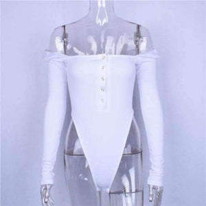 Planet Gates White / S Cotton slash neck sexy button long sleeve black solid bodycon bodysuit 2018 summer atutmn women fashion body