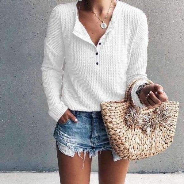 Planet Gates White / S Elegant Women Knitted Jumper Top Button V Neck Long Sleeve Autumn Sweater Female Solid Plus Size Knit Pullover Sweaters