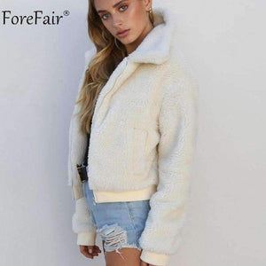 Planet Gates White / S Fleece Jacket Women Autumn Long Sleeve Crop Top Faux Fur Coat Female Casual Bomber Jacket Winter Ladies Coat