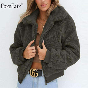 Planet Gates White / S Fleece Jacket Women Autumn Long Sleeve Crop Top Faux Fur Coat Female Casual Bomber Jacket Winter Ladies Coat