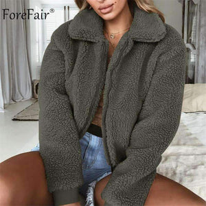 Planet Gates White / S Fleece Jacket Women Autumn Long Sleeve Crop Top Faux Fur Coat Female Casual Bomber Jacket Winter Ladies Coat