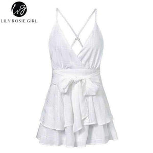 Planet Gates White / S Girl V Neck Sexy Female Playsuit Plaid Boho Floral Playsuit Shorts Jumpsuit Romper Bodysuit for Women 2018 Streetwear