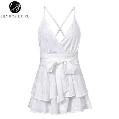 Planet Gates White / S Girl V Neck Sexy Female Playsuit Plaid Boho Floral Playsuit Shorts Jumpsuit Romper Bodysuit for Women 2018 Streetwear