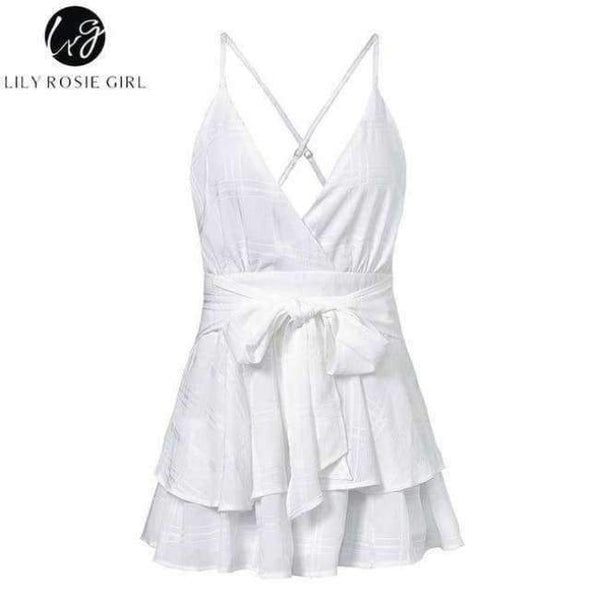 Planet Gates White / S Girl V Neck Sexy Female Playsuit Plaid Boho Floral Playsuit Shorts Jumpsuit Romper Bodysuit for Women 2018 Streetwear