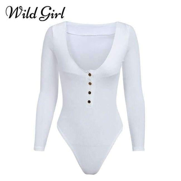 Planet Gates White / S Knitted sexy bodycon bodysuit Women jumpsuit romper button fitness short Holiday long sleeve winter slim bodysuit 2018