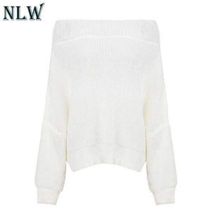 Planet Gates White / S Large Size Off Shoulder Sweater Pullover Women Casual Harajuku Sweater Sexy Streetwear Autumn Jumpers Plus Size XXXL