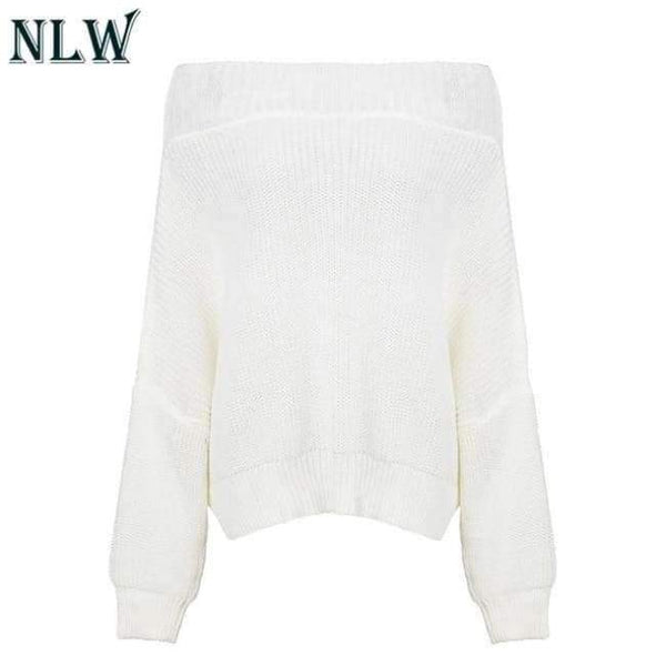 Planet Gates White / S Large Size Off Shoulder Sweater Pullover Women Casual Harajuku Sweater Sexy Streetwear Autumn Jumpers Plus Size XXXL