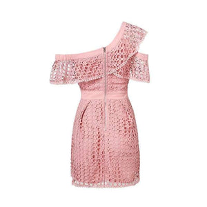 Planet Gates White / S Lily Rosie Girl Ruffle short sleeve white sexy dress women 2018 New pink mini lace dresses Beach party one shoulder vestidos