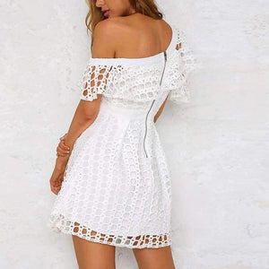 Planet Gates White / S Lily Rosie Girl Ruffle short sleeve white sexy dress women 2018 New pink mini lace dresses Beach party one shoulder vestidos