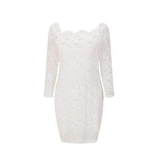 Planet Gates White / S Maxfresh 2018 Women Long Sleeved Lace slach neck Dress