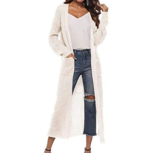 Planet Gates white / S New Autumn Winter Women Long Sleeve Knitwear Kimono Warm Sweater Cardigans Solid Color Knitted Outerwear Plus Size