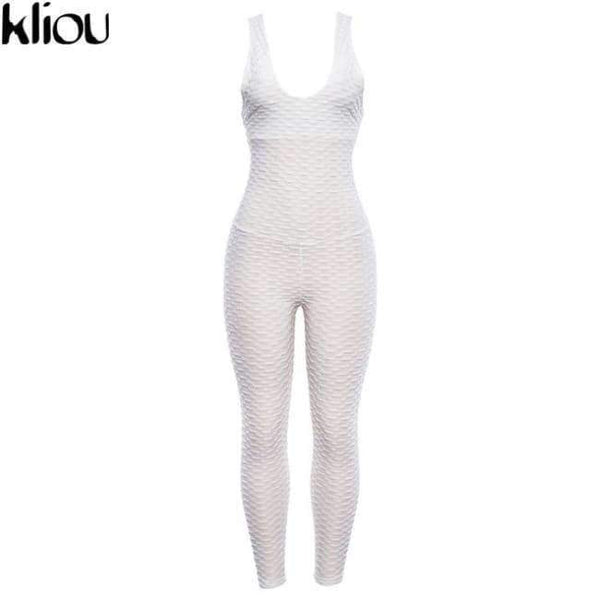 Planet Gates White / S New Cross Bandage Sporting Jumpsuit Sexy Sleeveless Solid Bodysuit Backless Casual Fitness Women Long Jumpsuit
