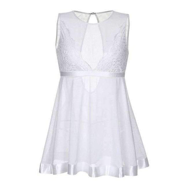 Planet Gates White / S New Style Fashion Women Sexy Lace Transparent Mesh Underwear Babydoll Sleepwear Intimate Full Slips S-XL