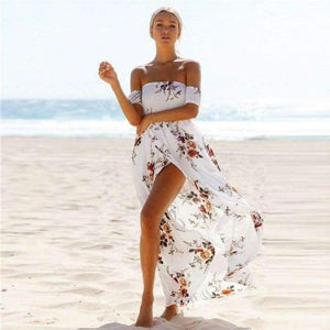 Planet Gates White / S Off Shoulder Long Summer Dress Women 2018 Slash Neck Backless Boho Beach Sundress Female Sleeveless Sexy Floor Length Robe Femme