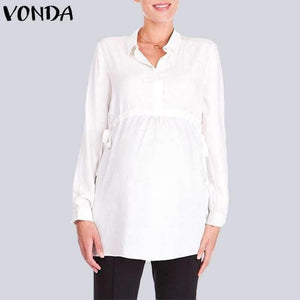 Planet Gates White / S Pregnancy Women White Shirts  Autumn V Neck Full Sleeve Blouse Casual Loose Plus Size Solid Tops Maternity Blusas Femininas