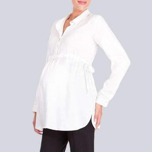 Pregnancy Women White Shirts Autumn V Neck Full Sleeve Blouse Casual Loose Plus Size Solid Tops Maternity Blusas Femininas - White / S