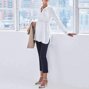 Pregnancy Women White Shirts Autumn V Neck Full Sleeve Blouse Casual Loose Plus Size Solid Tops Maternity Blusas Femininas