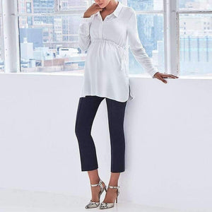 Pregnancy Women White Shirts Autumn V Neck Full Sleeve Blouse Casual Loose Plus Size Solid Tops Maternity Blusas Femininas