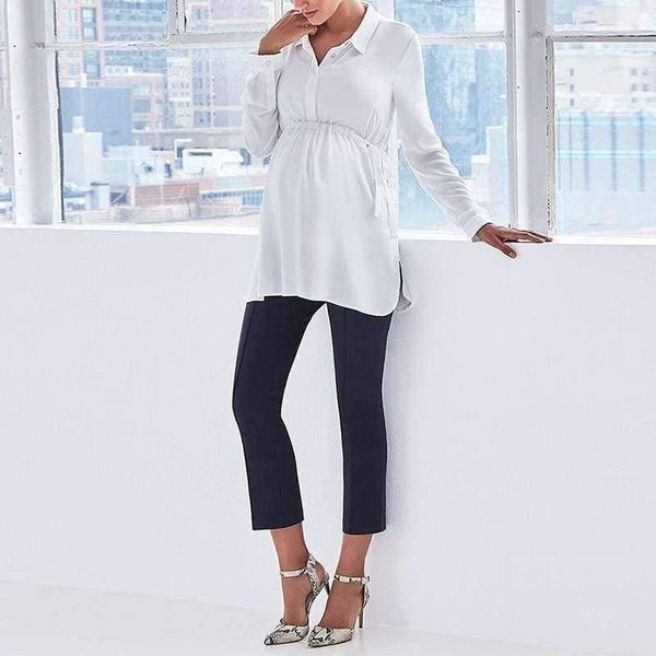 Pregnancy Women White Shirts Autumn V Neck Full Sleeve Blouse Casual Loose Plus Size Solid Tops Maternity Blusas Femininas