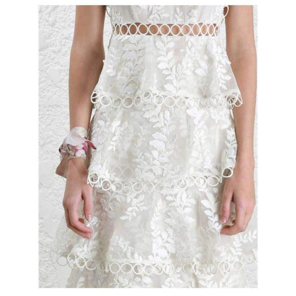 Planet Gates white / S Quality Women  White Tiered Mesh  Embroidery Cake O-neck Dress Ladies Party Event Evening Clothes