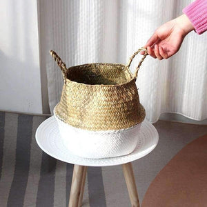 Planet Gates White / S Seagrass Wicker Basket Storage Laundry Basket Woven Folding Handmade Flowerpot Planter Clothes Toy Home Organization