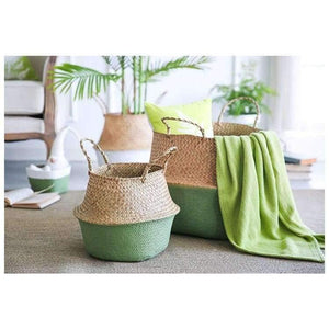 Planet Gates White / S Seagrass Wicker Basket Storage Laundry Basket Woven Folding Handmade Flowerpot Planter Clothes Toy Home Organization