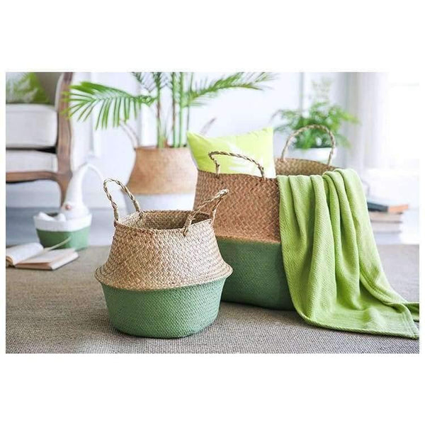 Planet Gates White / S Seagrass Wicker Basket Storage Laundry Basket Woven Folding Handmade Flowerpot Planter Clothes Toy Home Organization