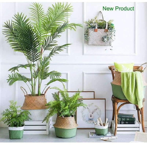 Planet Gates White / S Seagrass Wicker Basket Storage Laundry Basket Woven Folding Handmade Flowerpot Planter Clothes Toy Home Organization