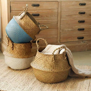 Planet Gates White / S Seagrass Wicker Basket Storage Laundry Basket Woven Folding Handmade Flowerpot Planter Clothes Toy Home Organization