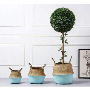 Planet Gates White / S Seagrass Wicker Basket Storage Laundry Basket Woven Folding Handmade Flowerpot Planter Clothes Toy Home Organization